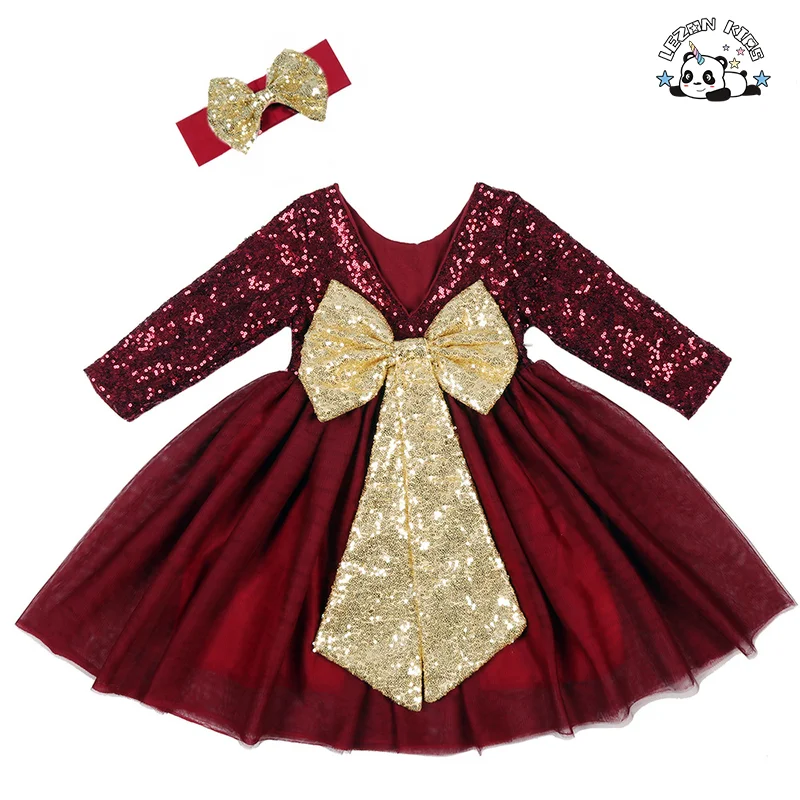 LEZONKIDS - High Quality Custom Latest Design Colorful Sparkle Children Clothing Princess Dress for Girls
